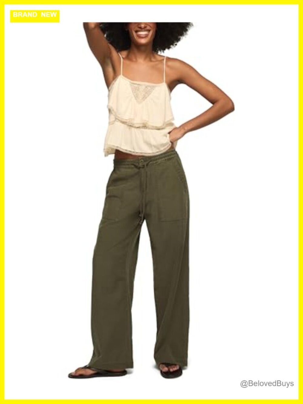 Wide Leg Utility Pants Mid Rise Pull On Relaxed Fit Work Slacks